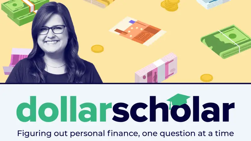 Dollar Scholar Banner with currency from multiple countries in the background