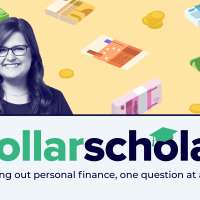 Dollar Scholar Banner with currency from multiple countries in the background