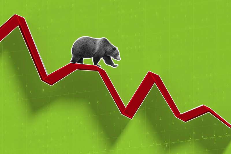 Bear Walking On Downward Pointing Stocks Graph