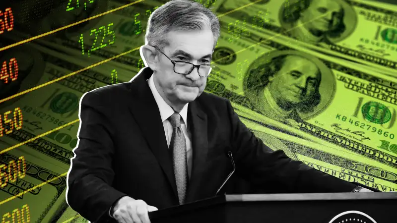 Photo illustration depicting Jerome Powell, chair of the Federal Reserve