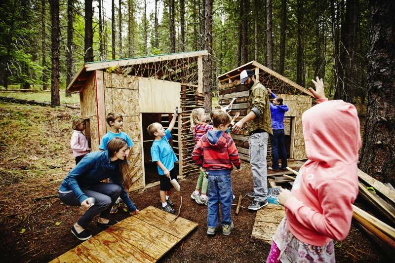 Kids In A Summer Camp Building Small A House