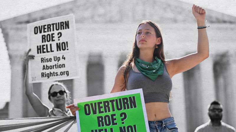 Pro-choice activists are seen outside of the US Supreme Court in Washington, DC