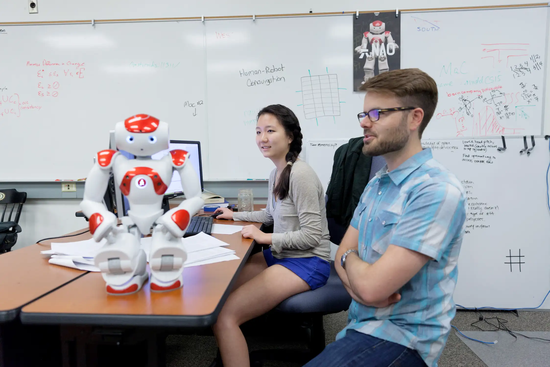 Two students in a robotics class at Harvey Mudd College