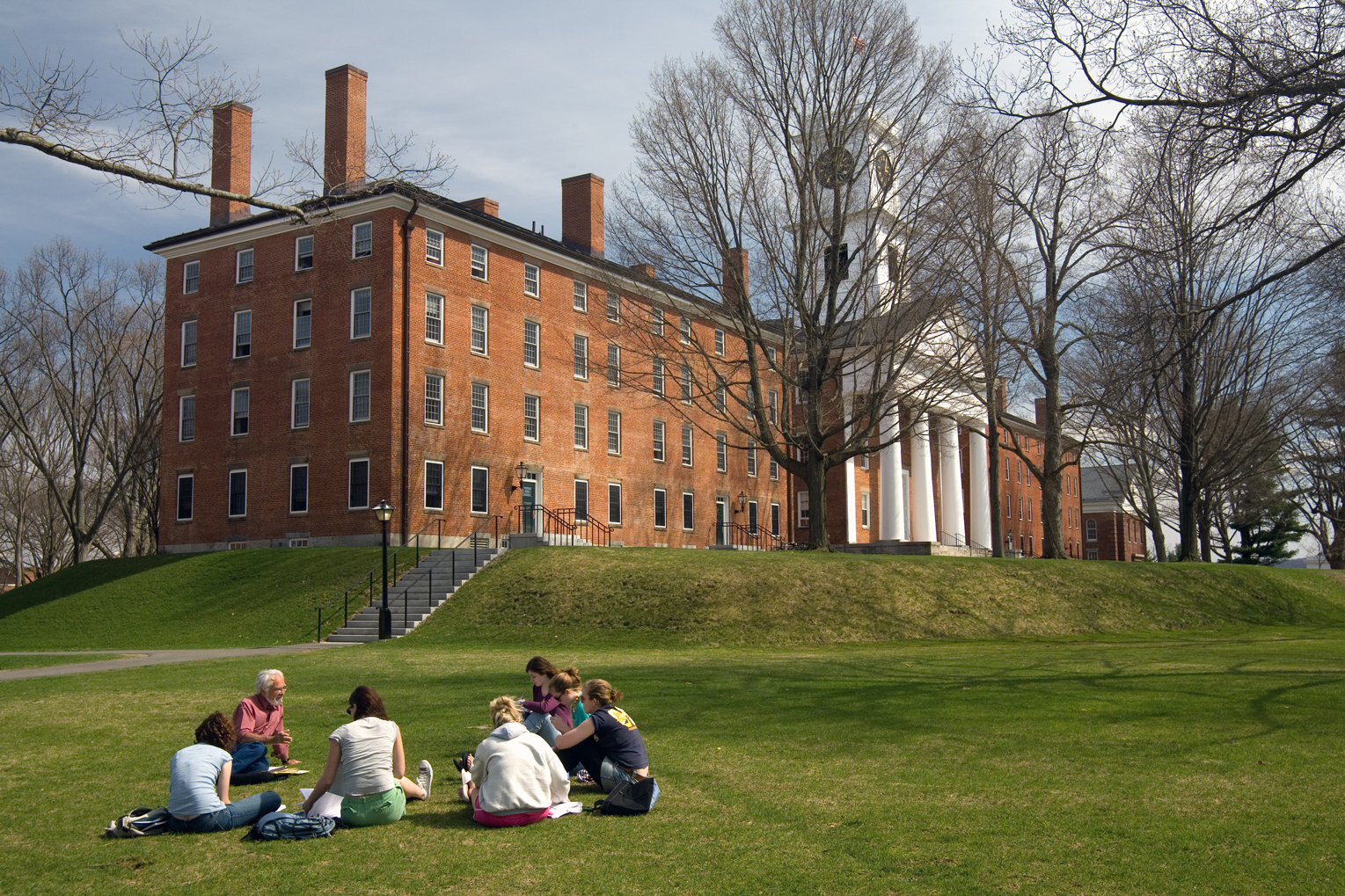 Students gathered on the lawn at Amherst College campus