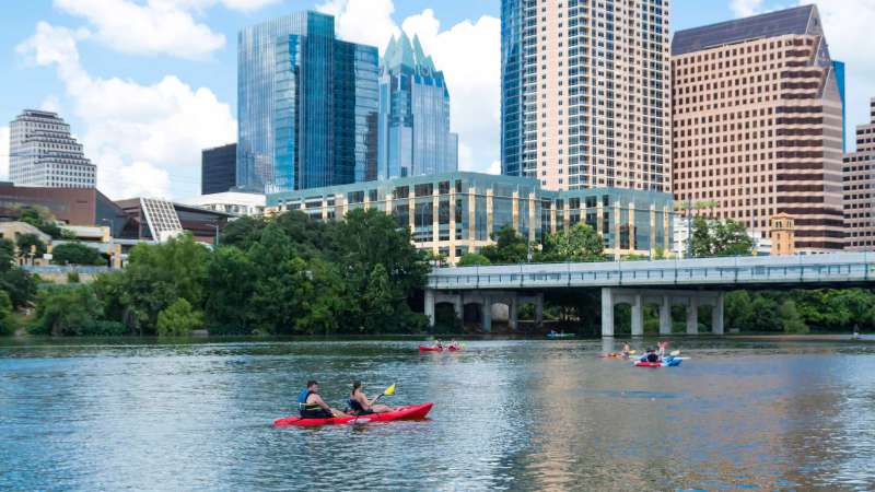 Photo of people kayaking on a lake in Austin, Texas