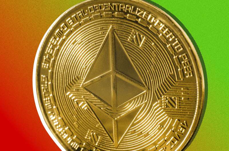 Close-up of a Ethereum Cryptocurrency coin