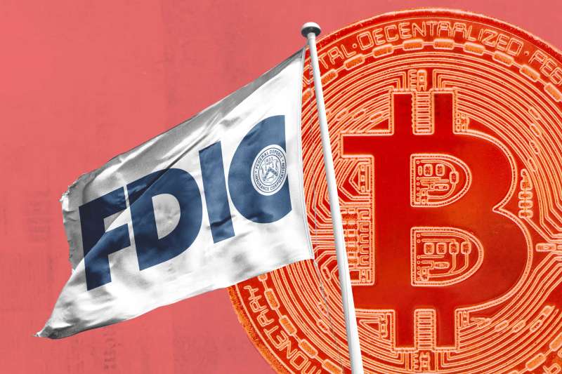 FDIC Flag In Front Of Oversized Bitcoin