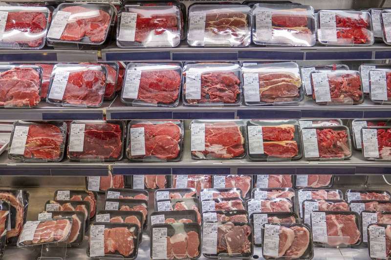 Front View Of A Supermarket Steak Aisle