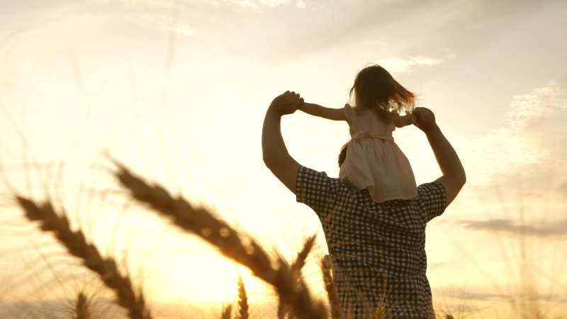 Healthy,Kid,And,Dad,Travel,On,Wheat,Field.,Free,Daughter