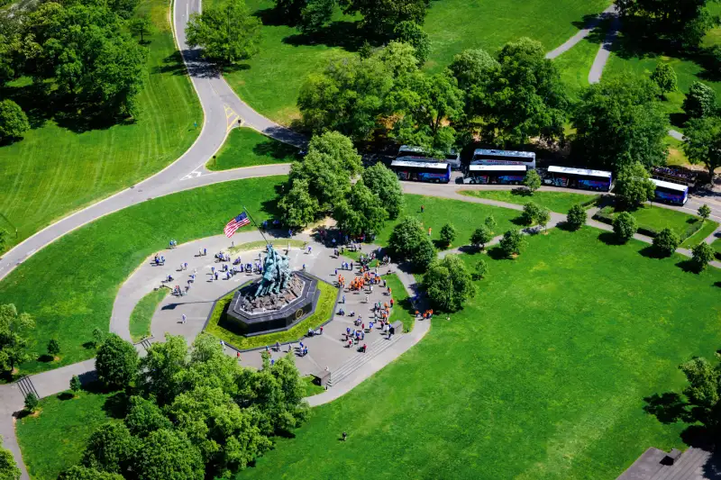 Aerial view of the US Marine Corps War Memorial in Arlington, Virginia