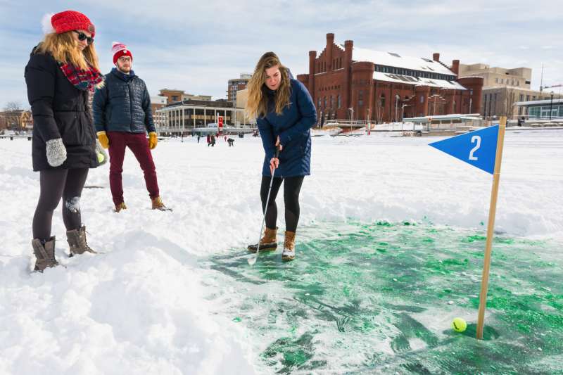 People playing ice hockey in Madison Wisconsin