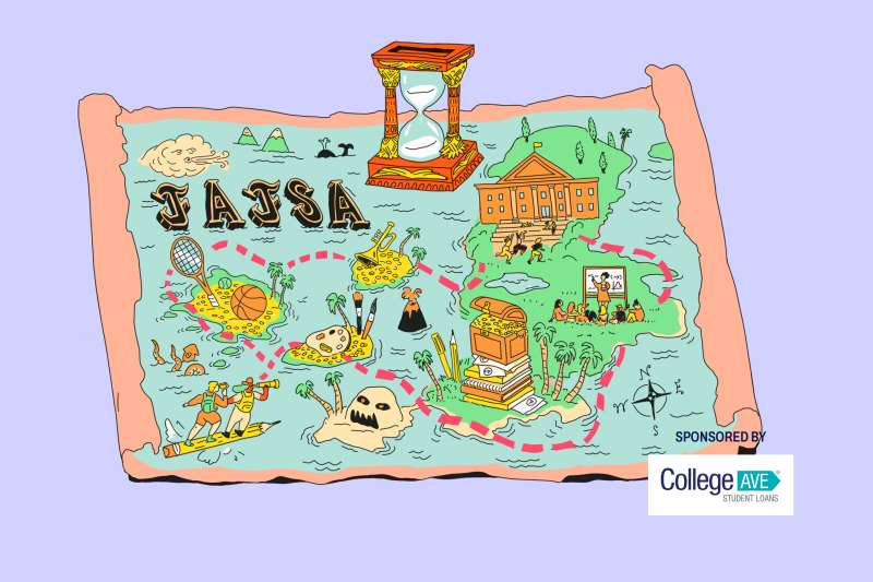 A treasure map with all kinds of college activities.