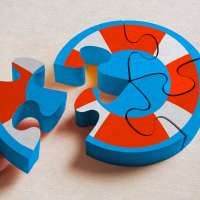 A person borrowing a piece of puzzle depicting a lifesaver