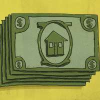 Illustration Of A Dollar Bill With A House Icon In It's Center