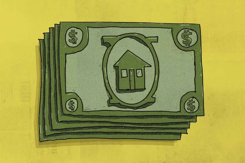 Illustration Of A Dollar Bill With A House Icon In It's Center