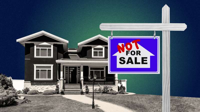 Photo collage of a house with a  Not For Sale  sign