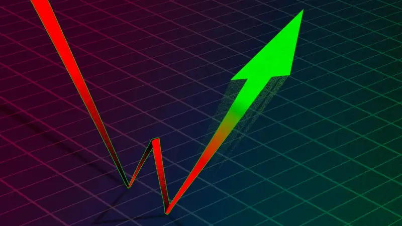 Illustration of a stock market graph arrow bouncing upwards after a steep fall