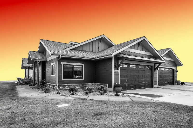 Collage of a suburban house with a colored background