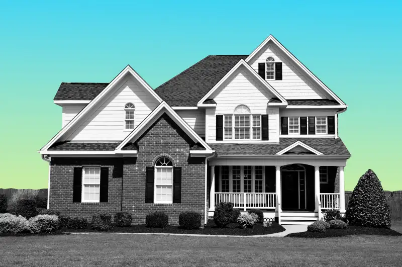 Collage of a suburban house with a colored background