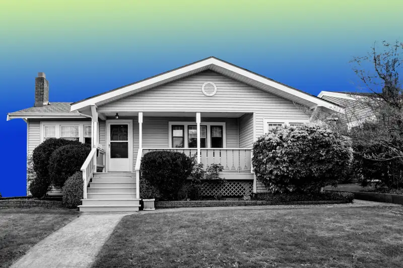 Collage of a suburban house with a colored background