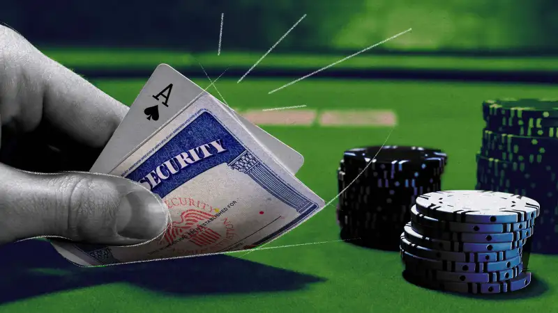 A person is playing a hand of poker using the Social Security card to cash out big