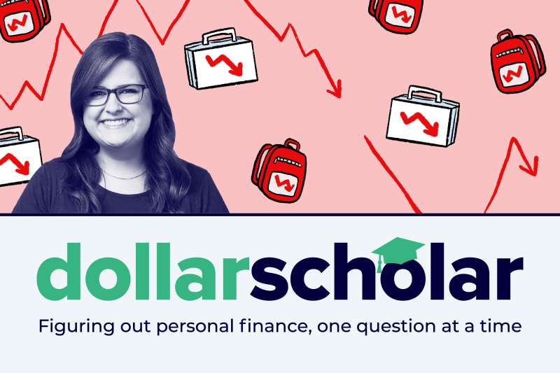 Dollar Scholar banner featuring emergency kits and economic charts
