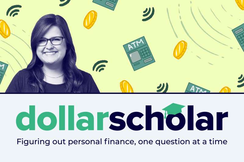 Dollar Scholar banner featuring coins, ATMs and little wifi icons