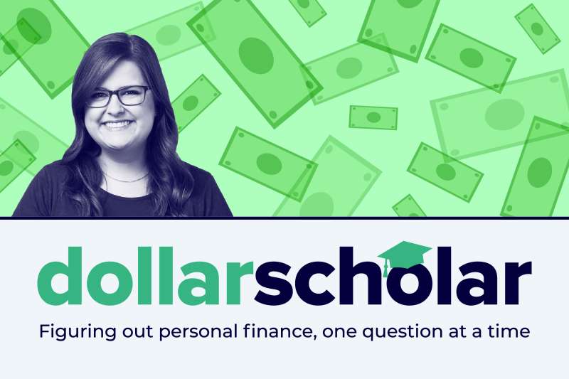 Dollar Scholar banner featuring lots of transparent dollar bills