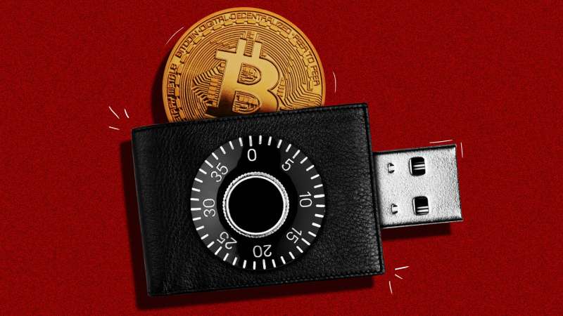 Bitcoin in a purse with USB connector and code lock