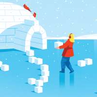 Illustration of a woman building an igloo over a frozen lake