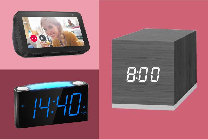 Amazon Echo, Jall Digital Alarm Clock, and Mesqool Alarm Clock