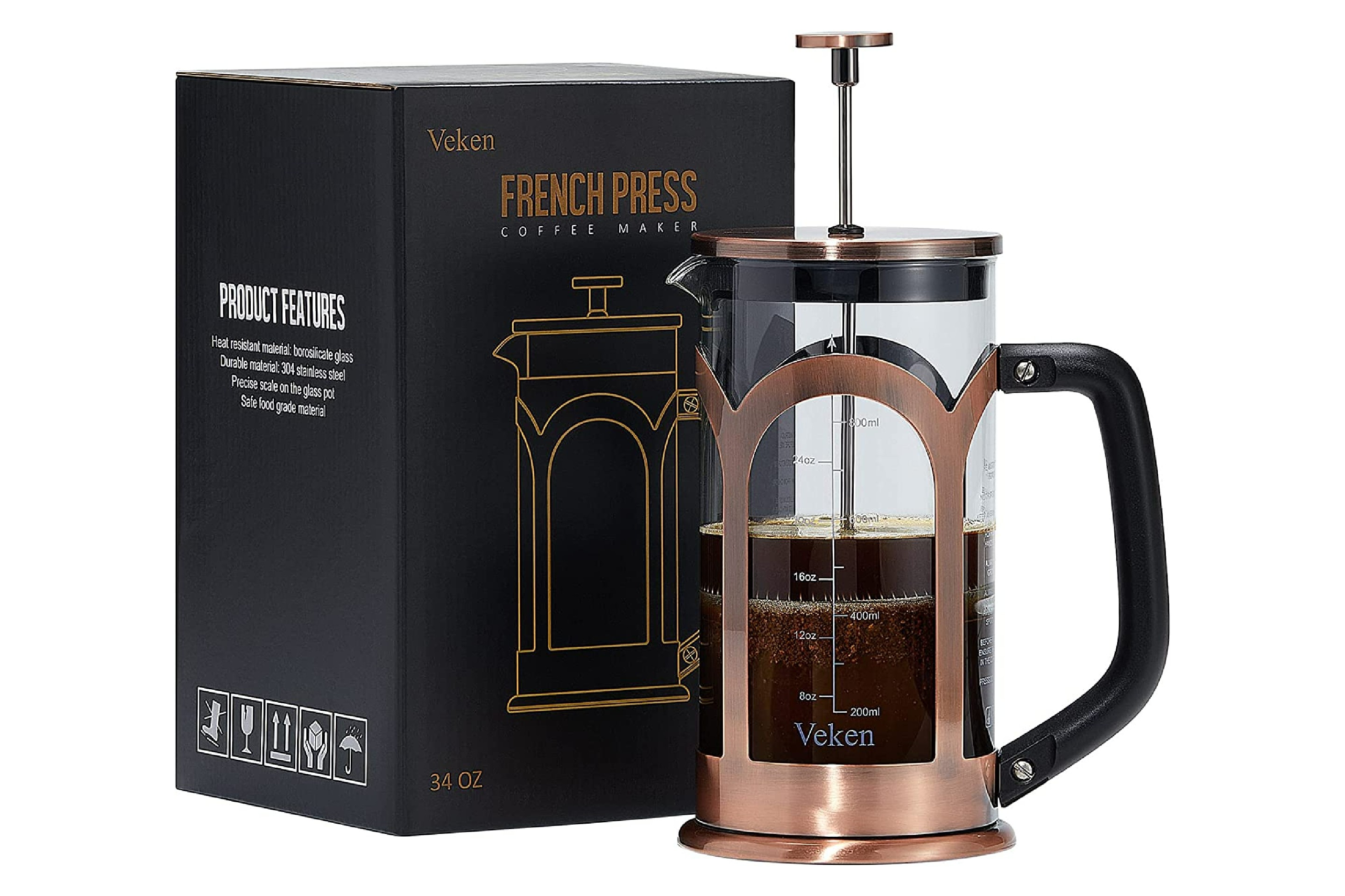 Kaffe Large French Press Coffee Maker & Camping Coffee Pot - Double-Wall  Insulated Borosilicate Glass Tea & Coffee Press - Perfect Travel & Camping