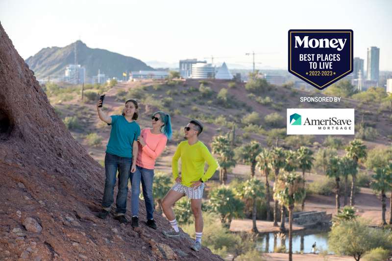 Three people hiking in Tempe, Arizona