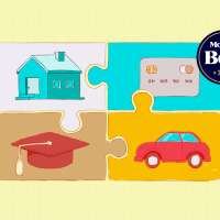 puzzle pieces with a house, credit card, graduation cap and a car
