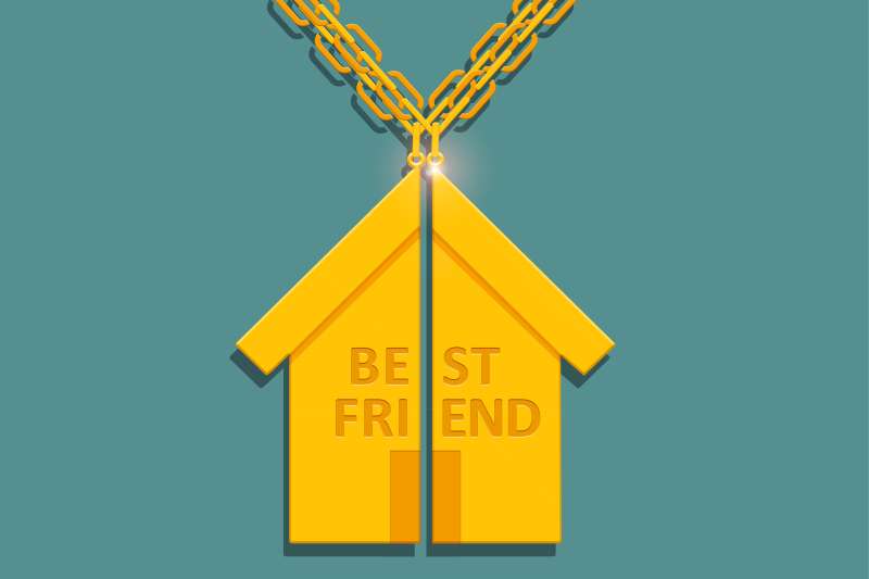 Illustration of a two piece Best Friend Necklace where the charm is shaped like a house