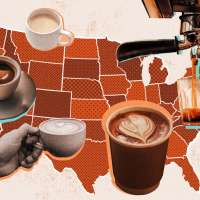 US map with Various coffee cups around it