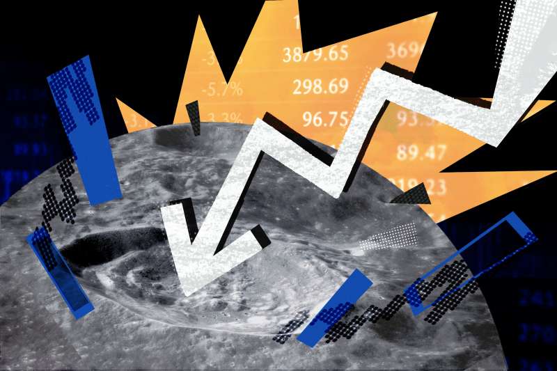 White Arrow crashing down on moon creating a big crater. Stock numbers background