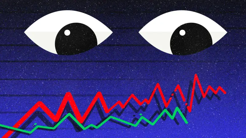 Illustration of eyes watching the stock market for trends