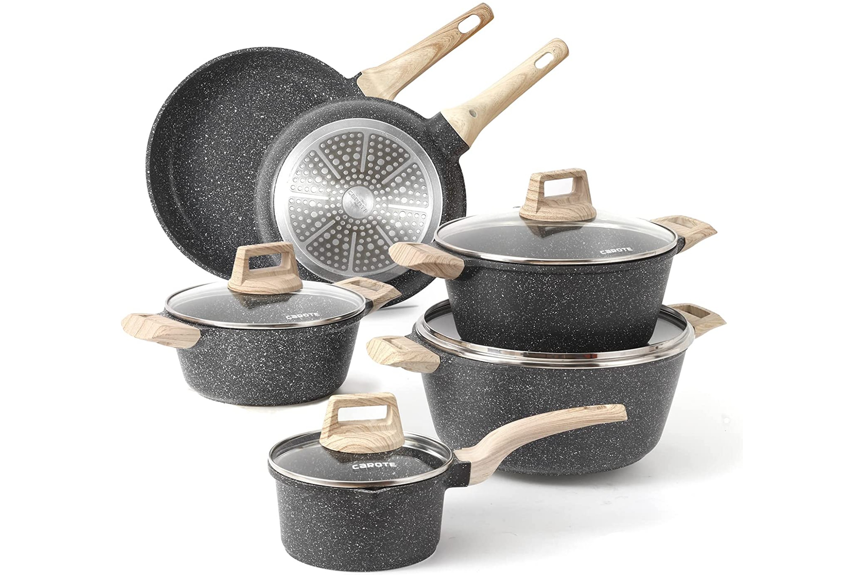 Carote Non-stick Frying Pan Set in 2023  Cookware set, White granite,  Cooking set kitchens