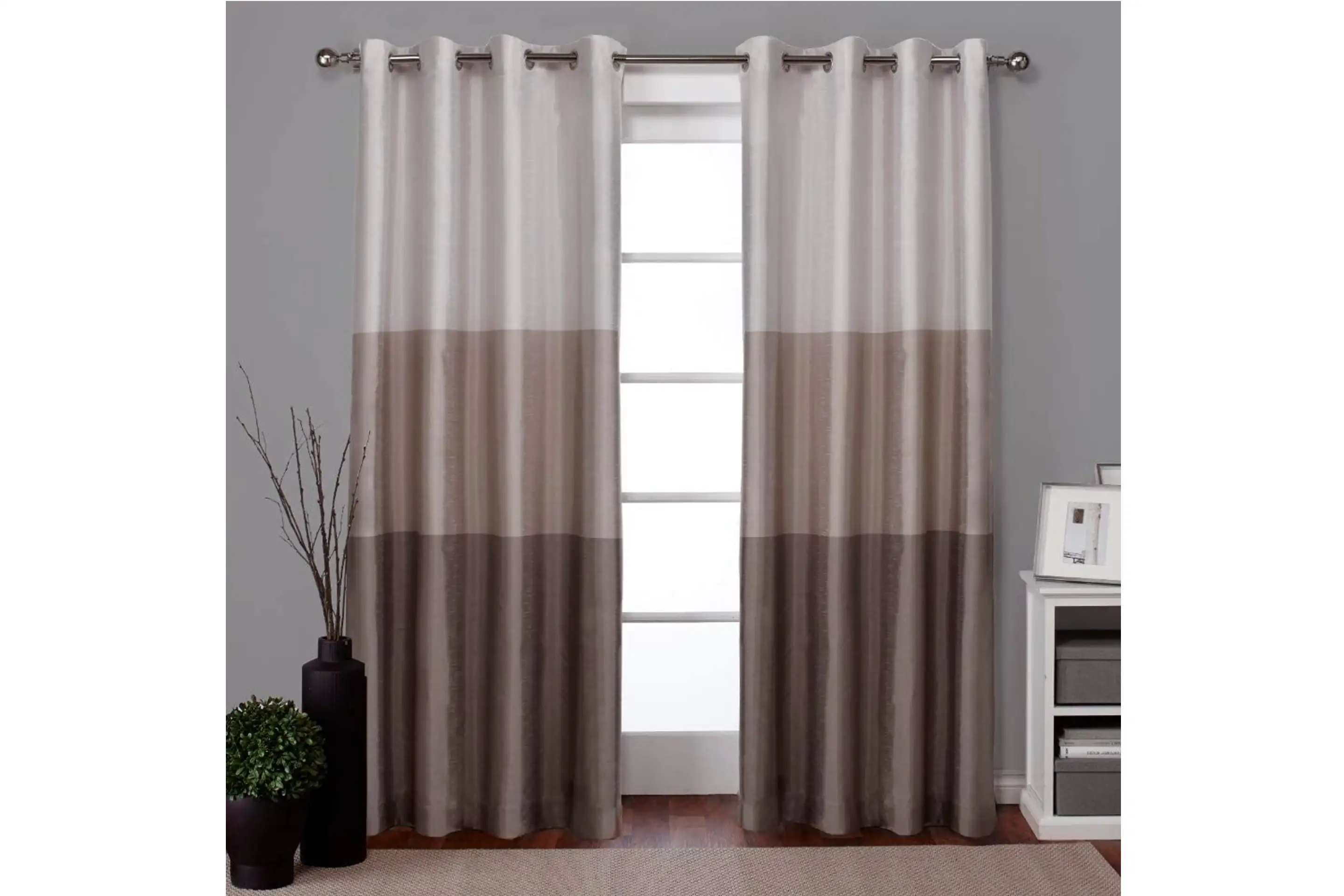 Exclusive Home Striped Faux Silk Curtain Panel Set