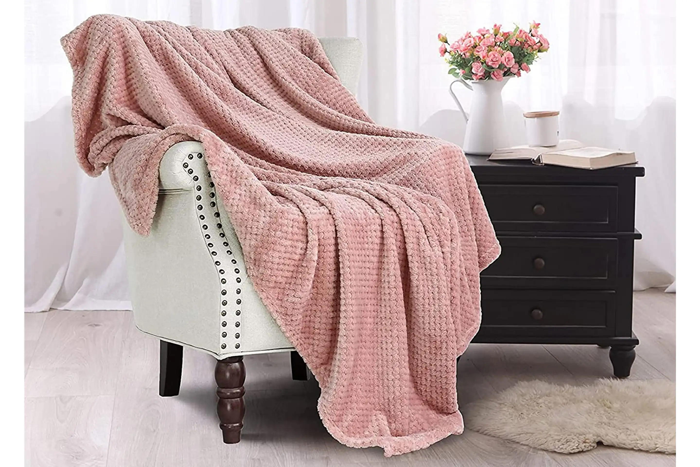 Waffle Textured Fleece Throw Blanket