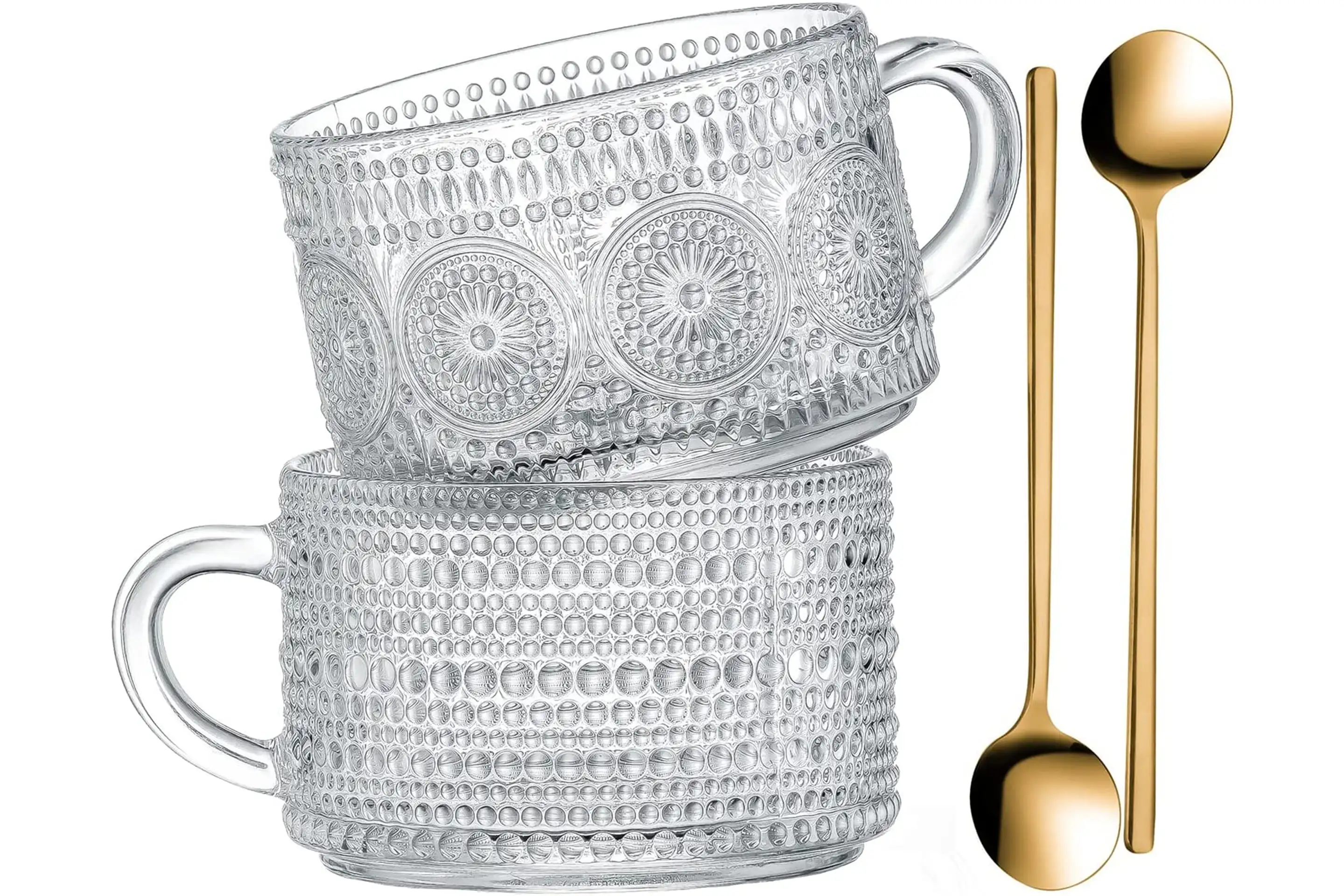 Vintage Embossed Glass Coffee Mug Set
