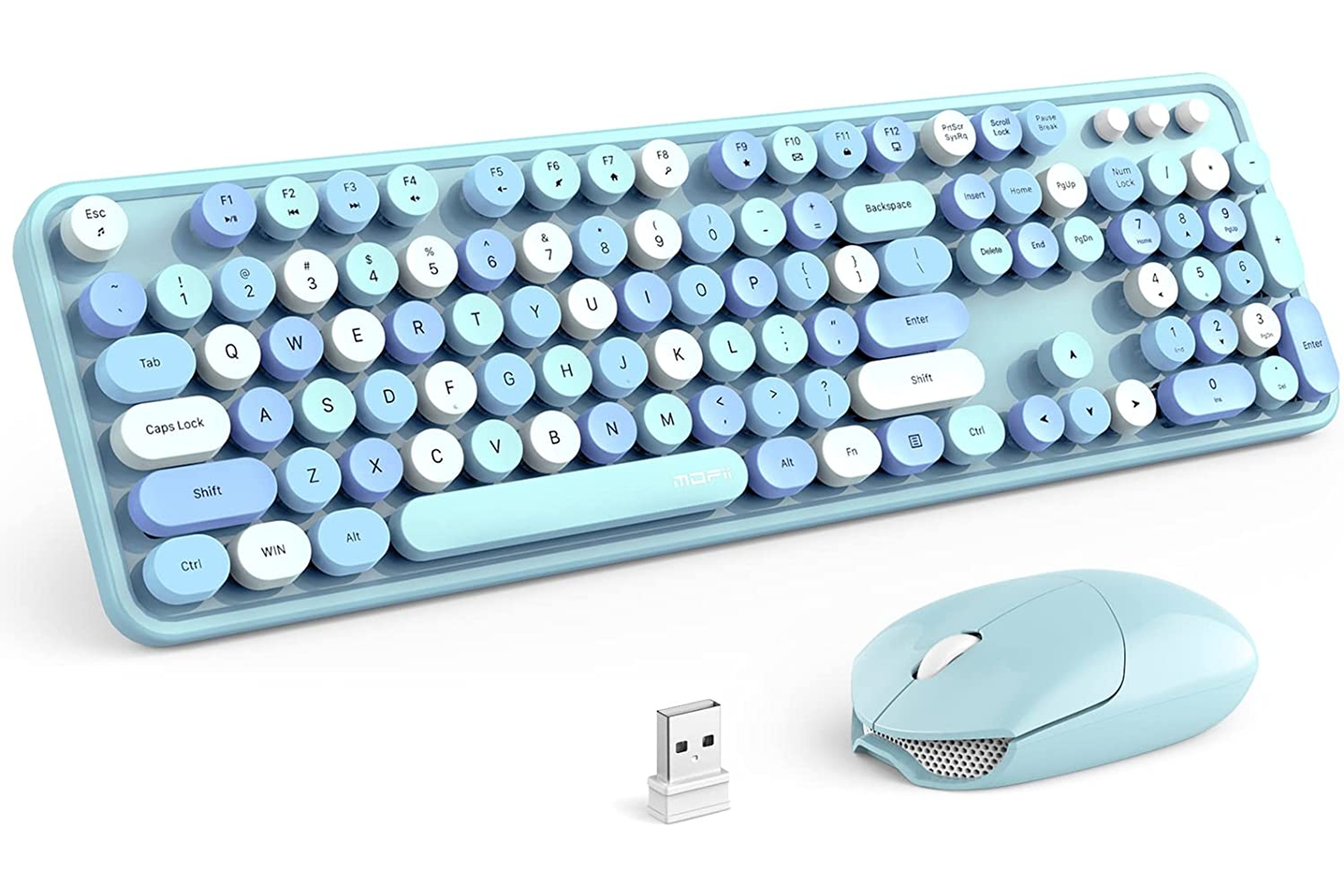 Blue Retro Wireless Keyboard and Mouse Combo