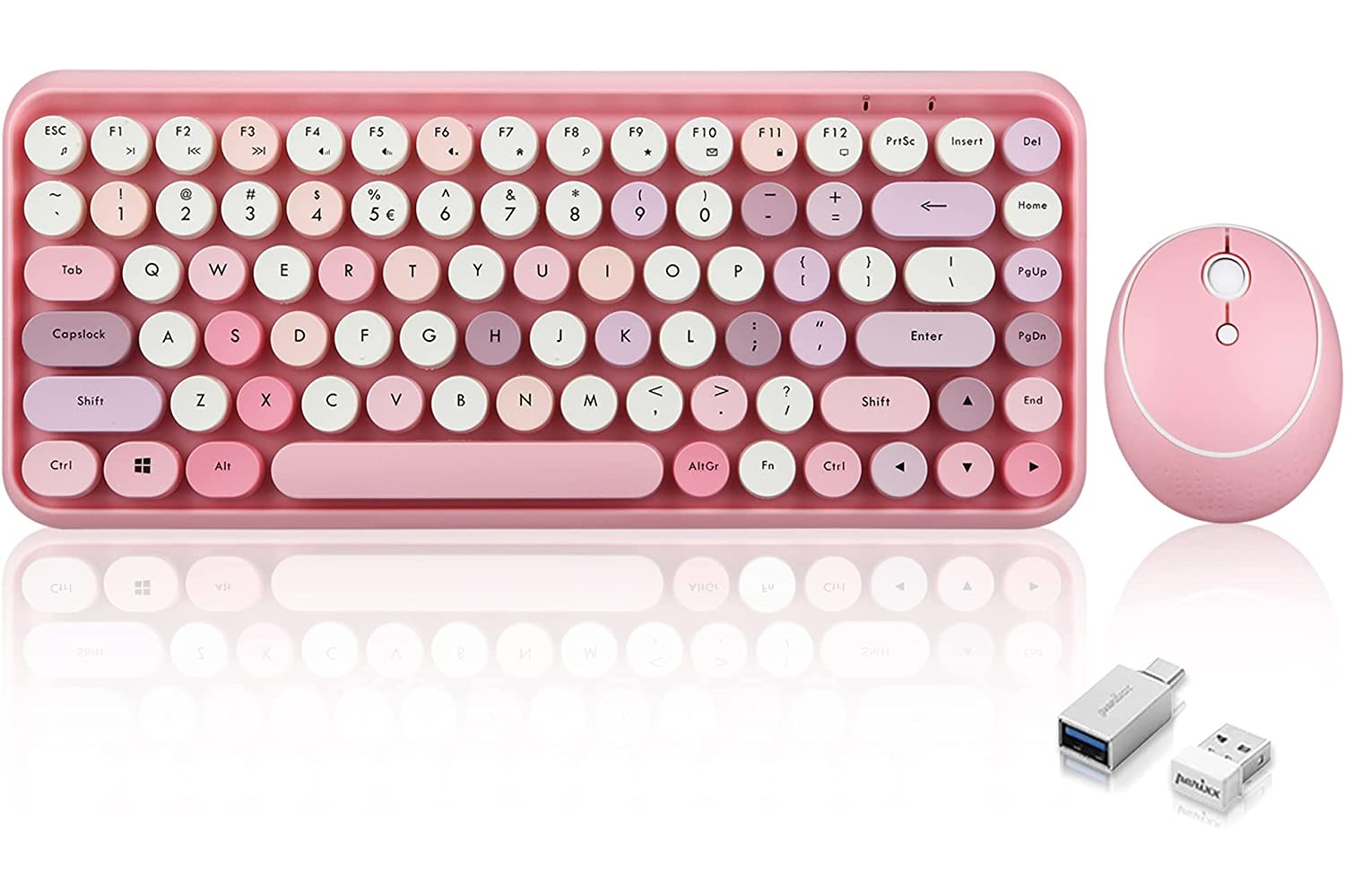 Pink Retro Wireless Keyboard and Mouse Combo