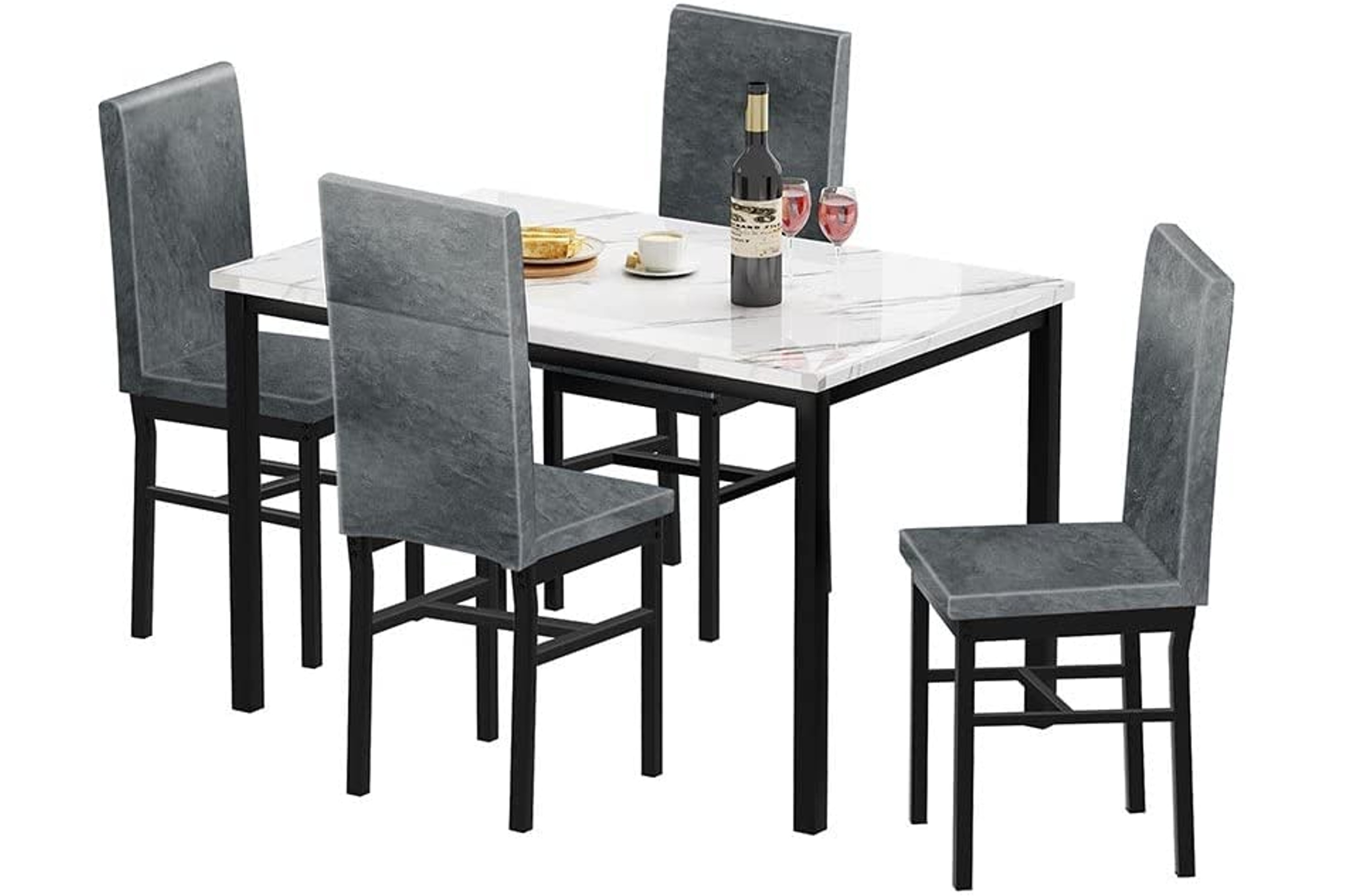 Faux Marble Dining Table &amp; Upholstered Chair Set