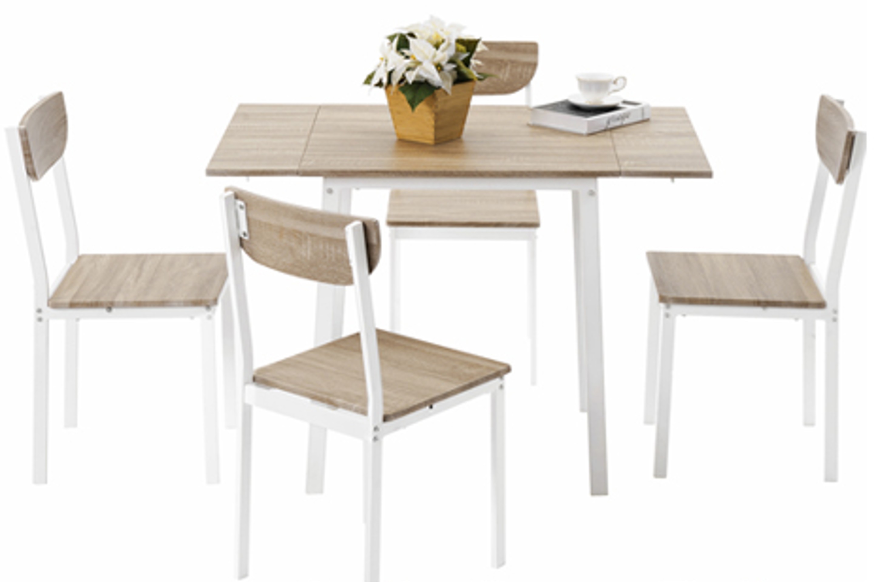 Modern Oak Finish Drop Leaf Dining Table &amp; Chair Set