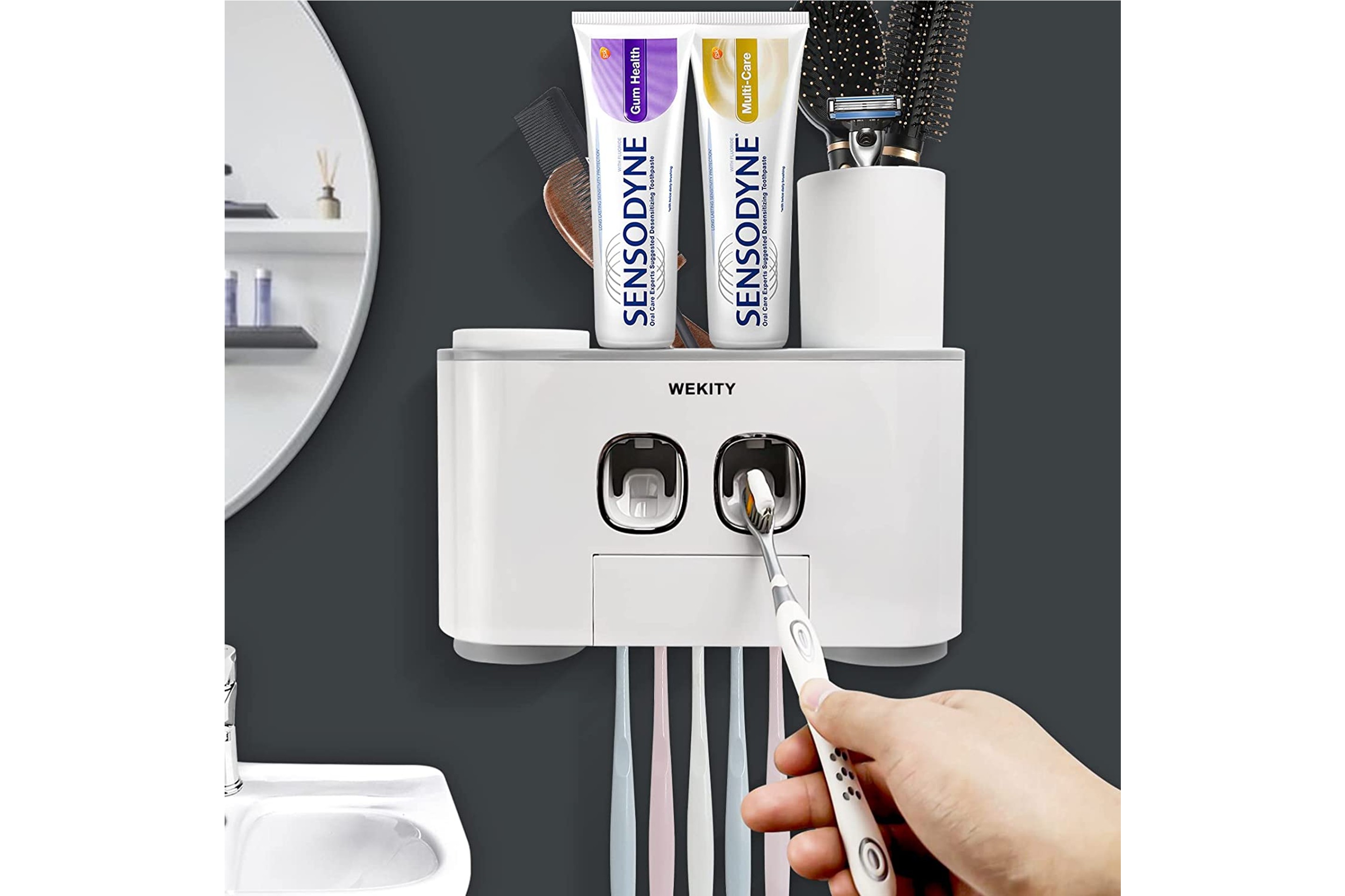 Wall Mounted Toothbrush Holder And Toothpaste Dispenser