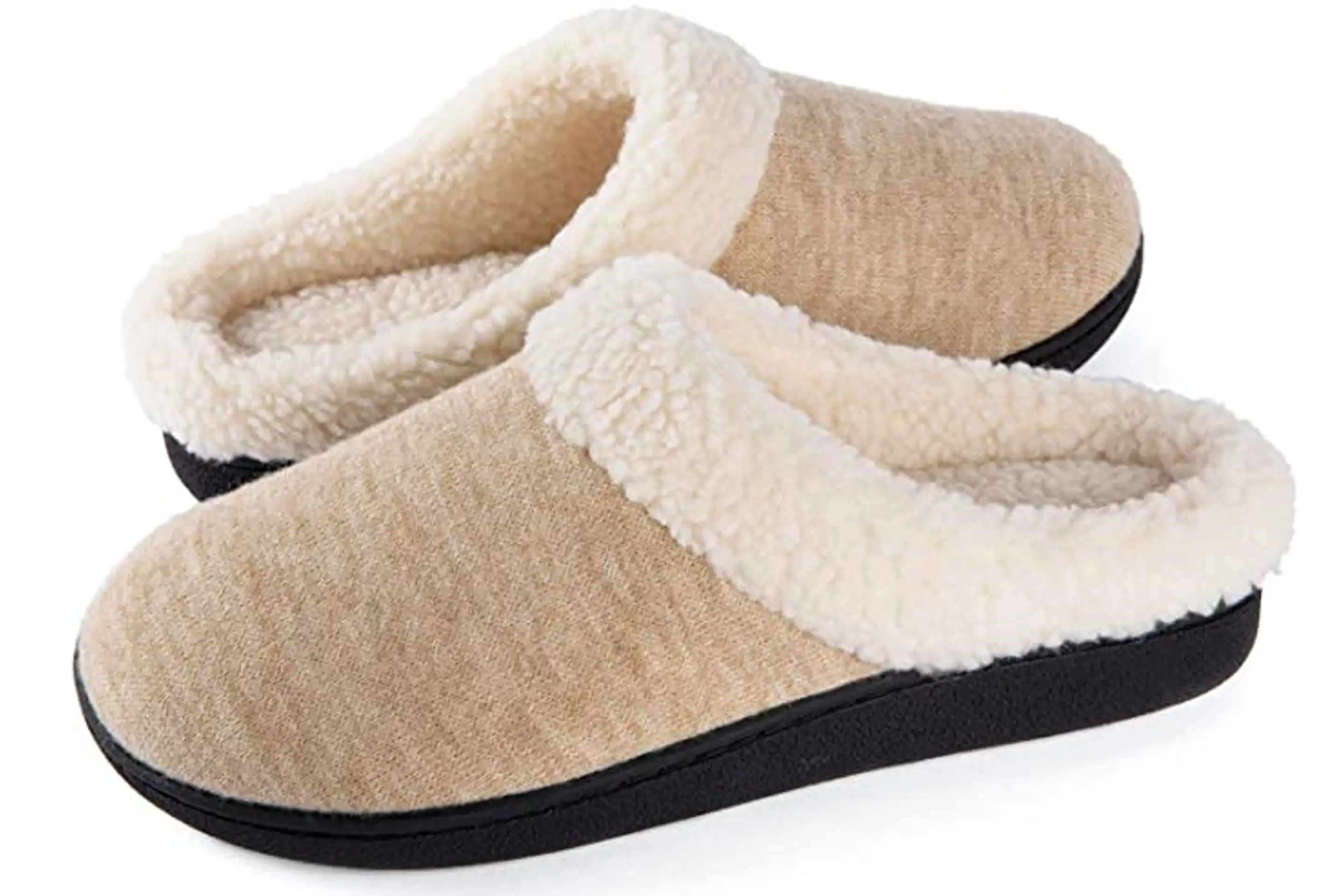 Sherpa Fleece-Lined Memory Foam House Slippers