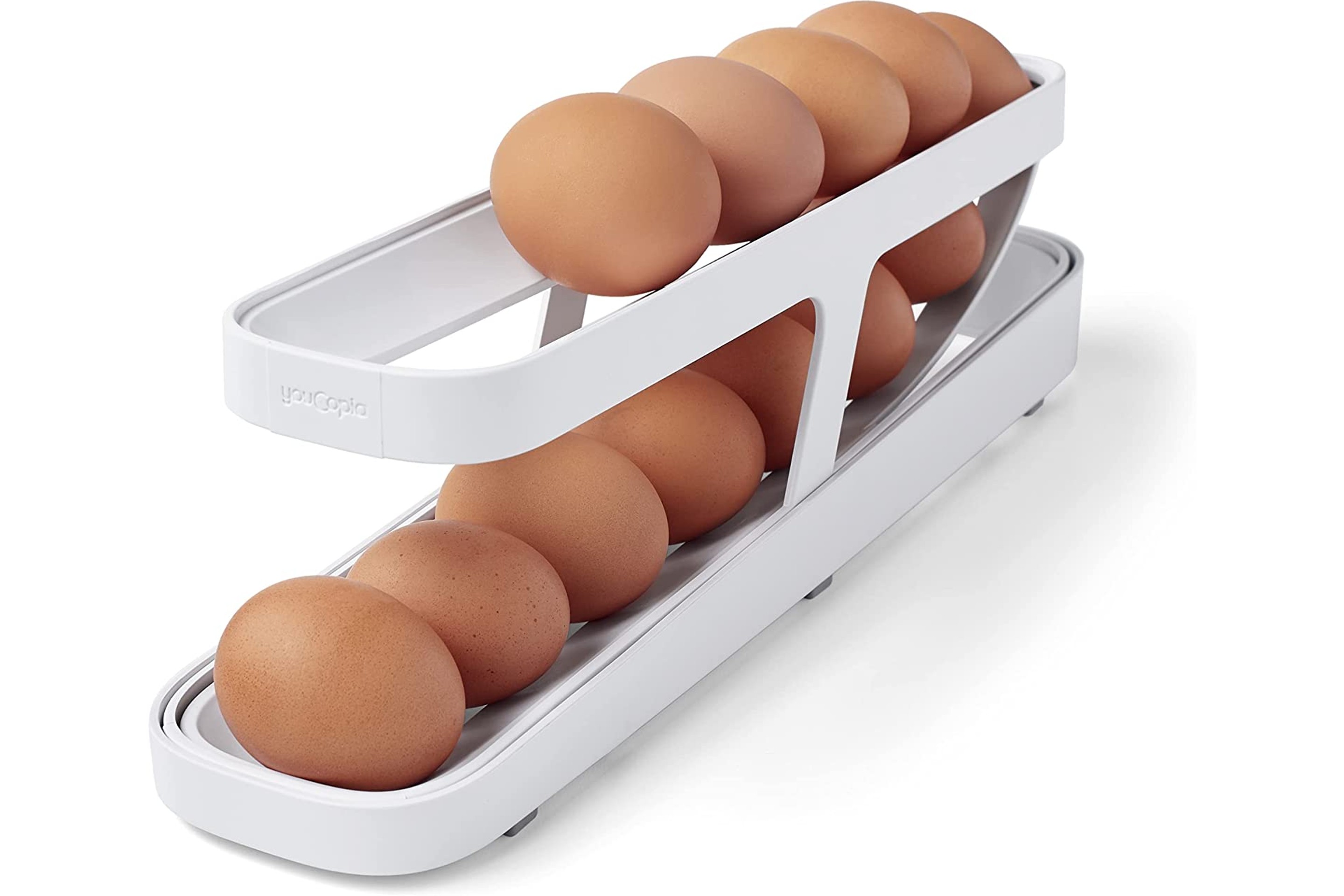 Roll-down refrigerator egg holder & dispenser