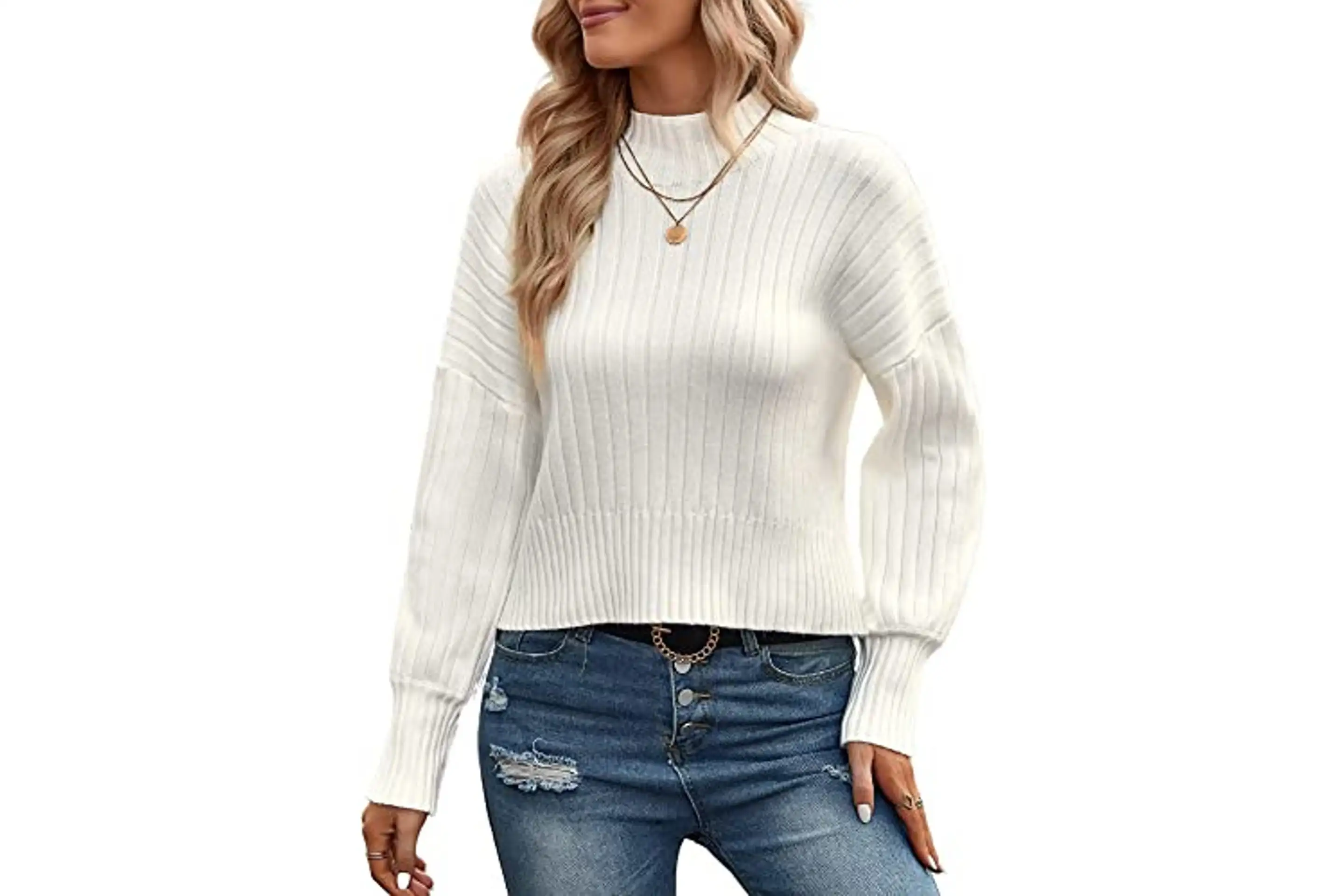 Womenâs Ribbed Knit Cropped Pullover Sweater